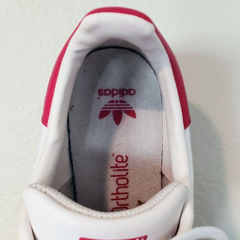 Adidas Stan Smith Low-Top Retro Tennis Shoe Cloud White Bold Pink Youth Size 6 - Picture 7 of 10